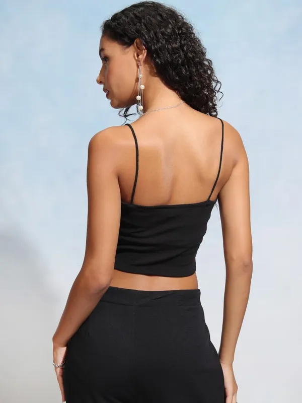 Tokyo Talkies Women Black Solid Fitted Top