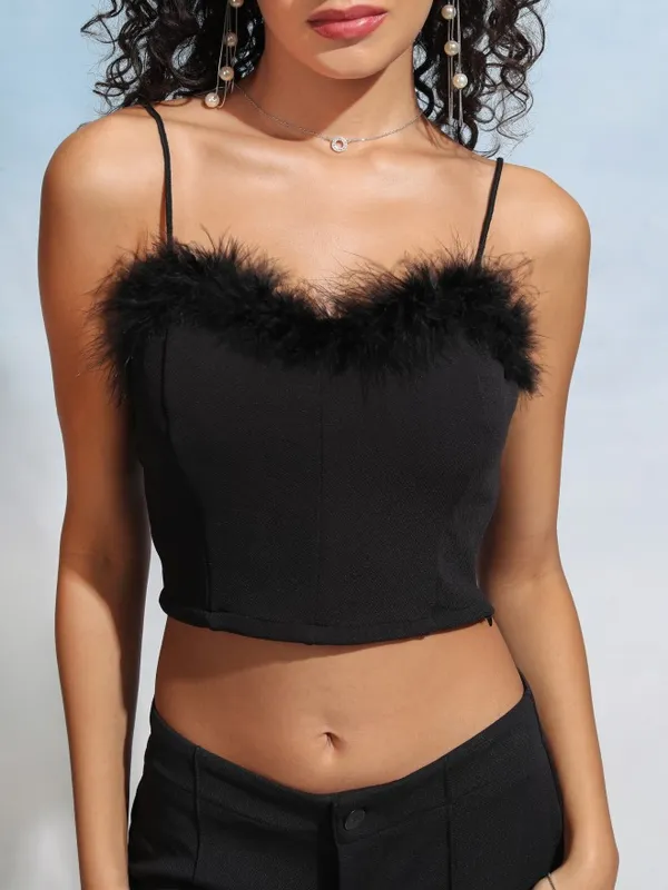Tokyo Talkies Women Black Solid Fitted Top