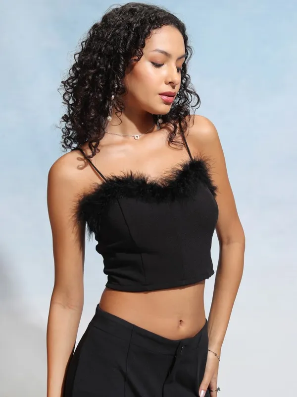 Tokyo Talkies Women Black Solid Fitted Top
