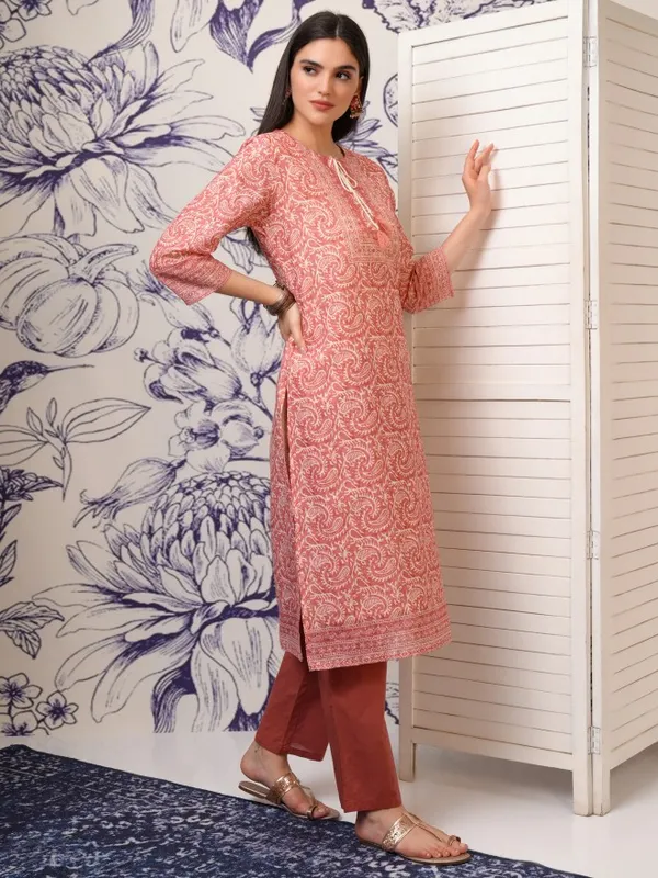 Vishudh Women Pink Printed Kurta With Trousers And Dupatta