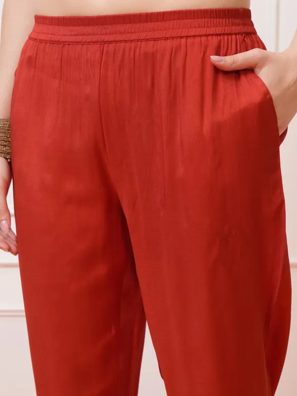 Vishudh Women Red Printed Kurta With Trousers And Dupatta