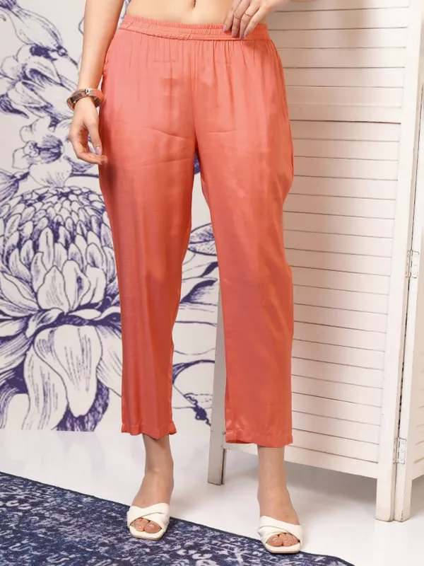 Vishudh Women Peach Printed Kurta With Trousers And Dupatta