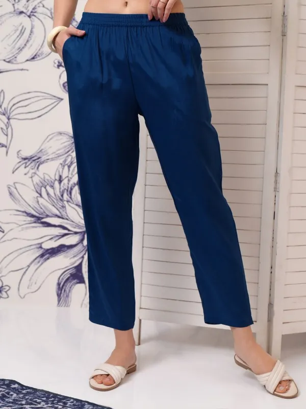 Vishudh Women Blue Printed Kurta With Trouser And Dupatta