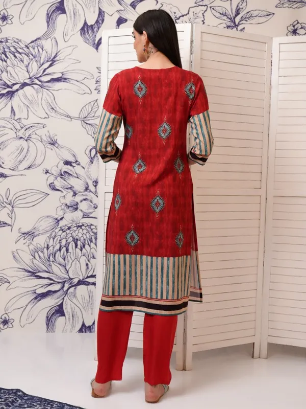 Vishudh Women Red Printed Kurta With Trouser