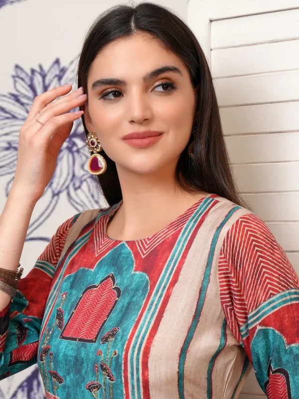Vishudh Women Red Printed Kurta With Trousers