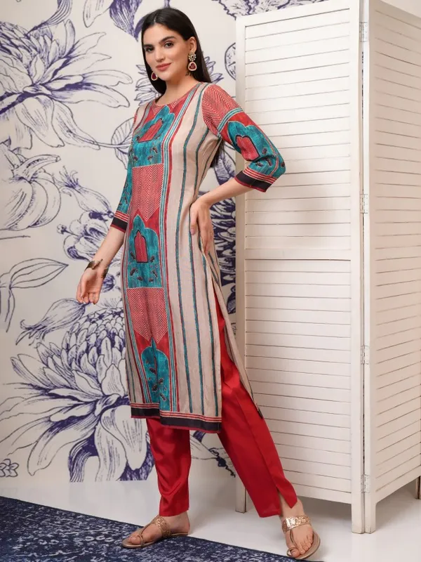 Vishudh Women Red Printed Kurta With Trousers