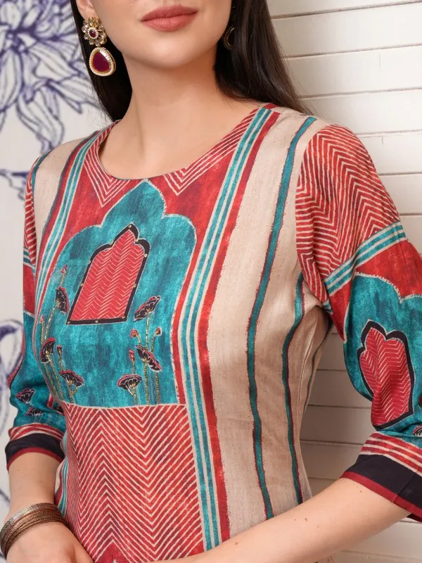 Vishudh Women Red Printed Kurta With Trousers