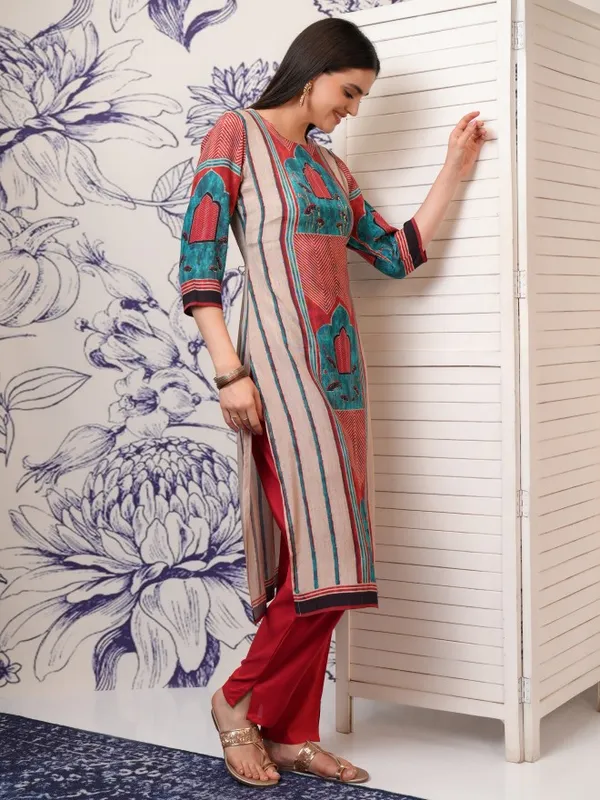 Vishudh Women Red Printed Kurta With Trousers
