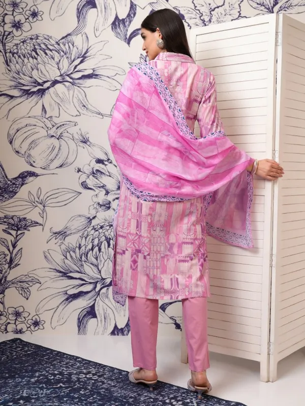 Vishudh Women Purple Printed Kurta With Trouser And Dupatta