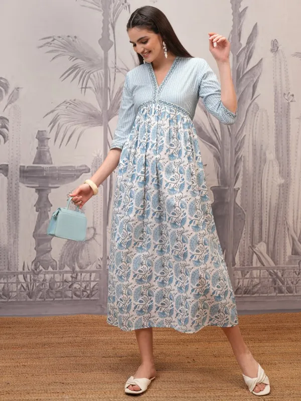  Vishudh Women Blue Printed A-Line Dresses