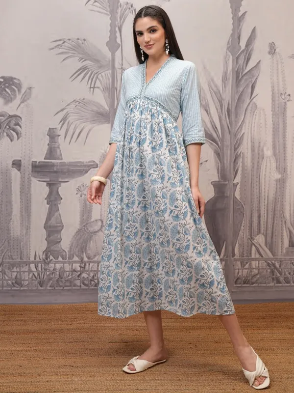  Vishudh Women Blue Printed A-Line Dresses