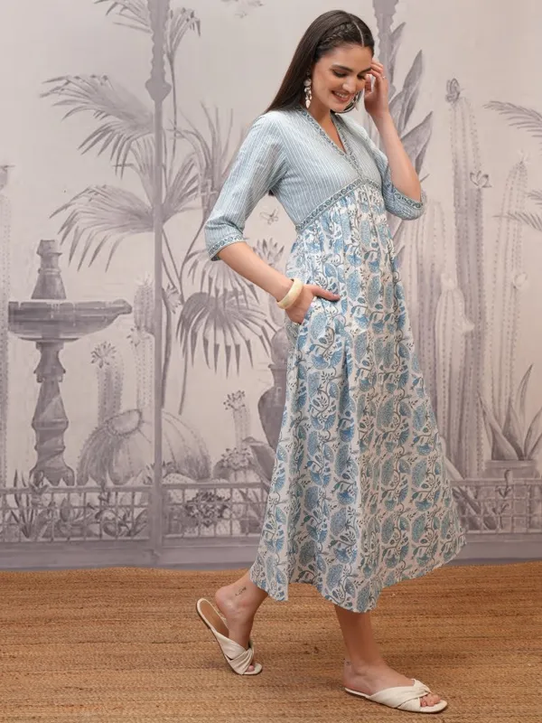  Vishudh Women Blue Printed A-Line Dresses