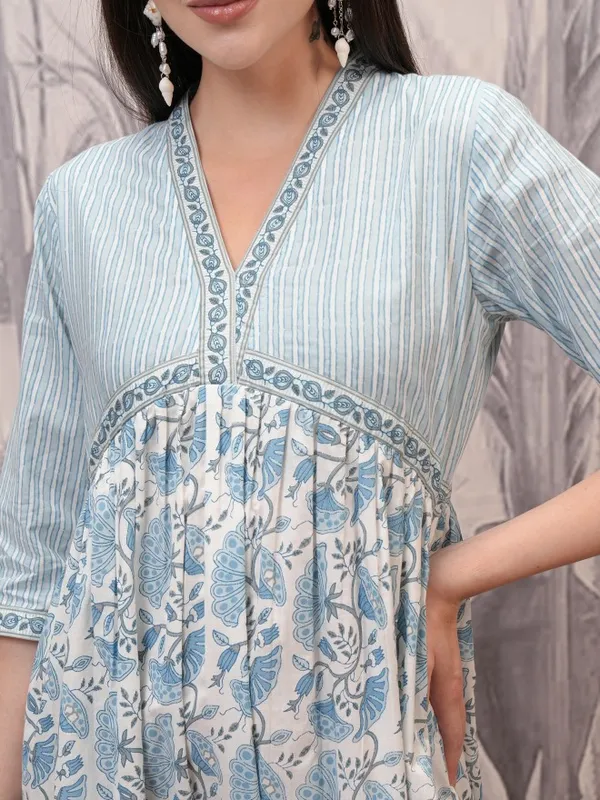 Vishudh Women Blue Printed A-Line Dresses