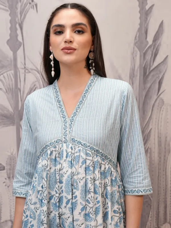  Vishudh Women Blue Printed A-Line Dresses