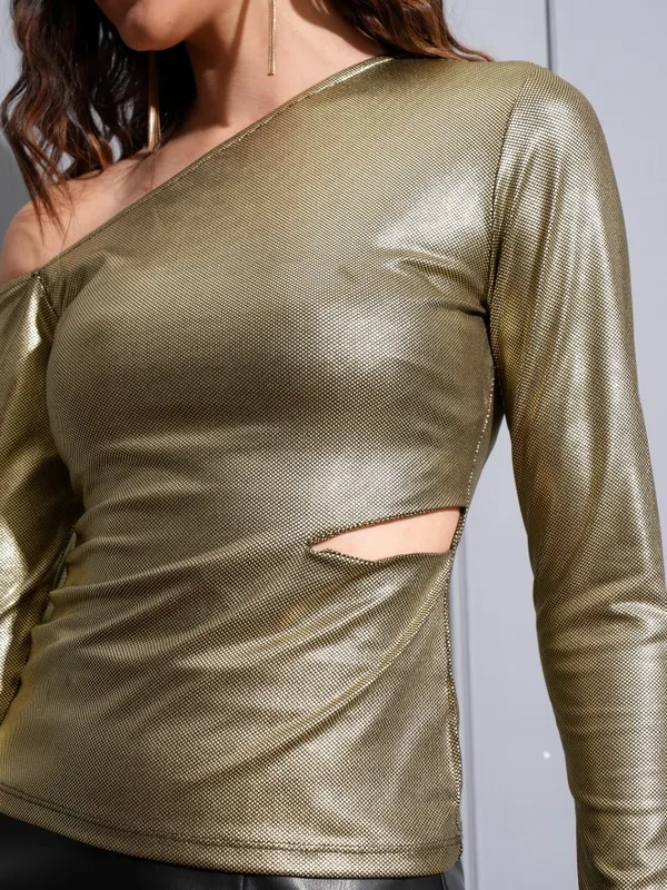 Tokyo Talkies Women Gold Embellished Fitted Top