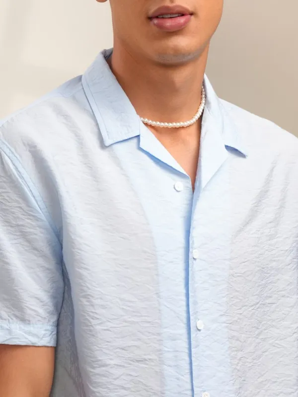  Locomotive Men Blue Solid Regular Fit Casual Shirts
