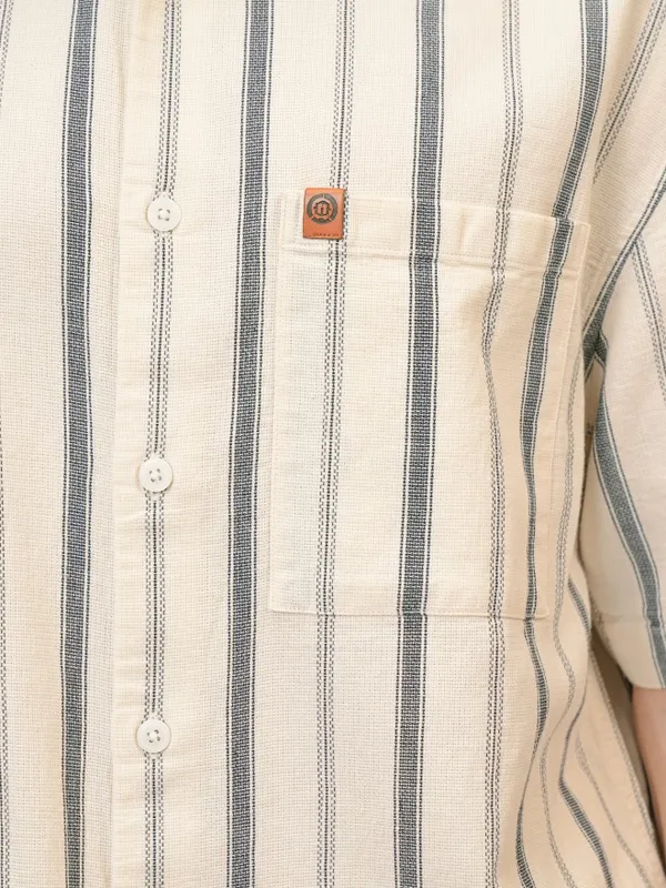  Locomotive Men Cream Striped Oversized Fit Casual Shirts