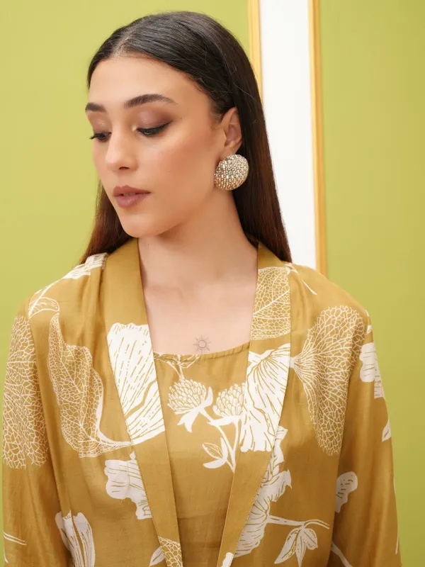 Vishudh Women Olive Printed Kurta With Trouser