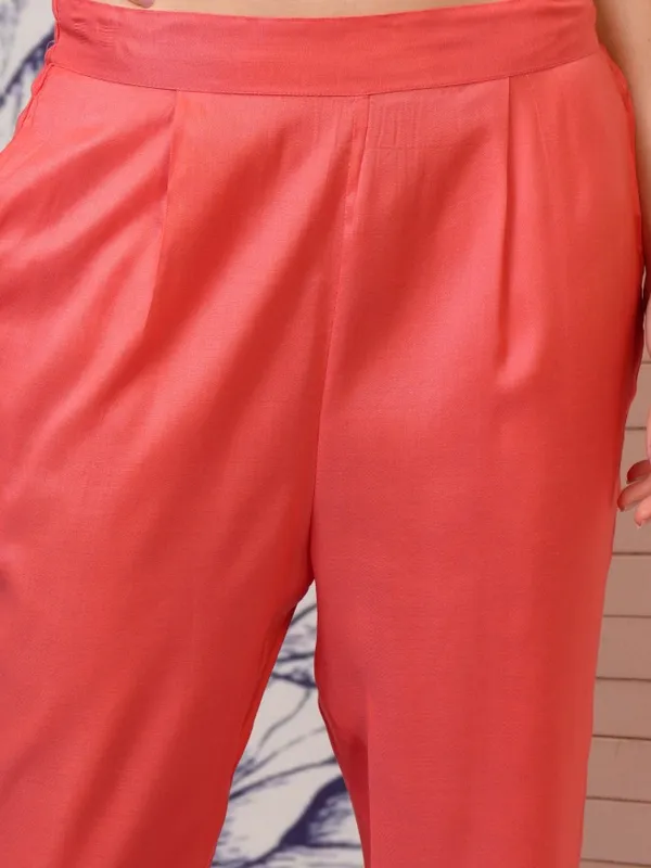 Vishudh Women Peach Printed Kurta With Trouser And Dupatta