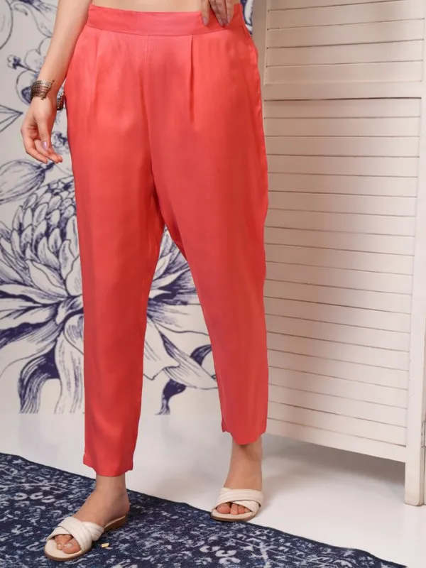 Vishudh Women Peach Printed Kurta With Trouser And Dupatta