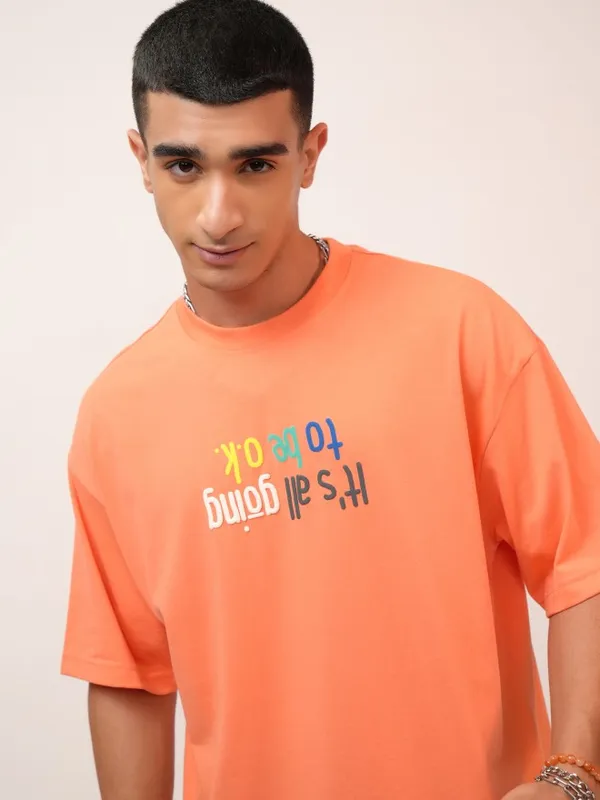 Highlander Men Coral Printed Oversized Fit Round Neck T-Shirt