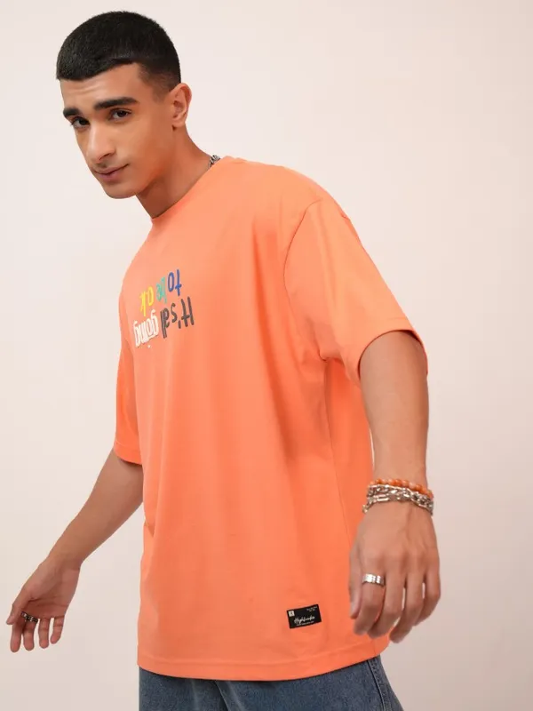 Highlander Men Coral Printed Oversized Fit Round Neck T-Shirt