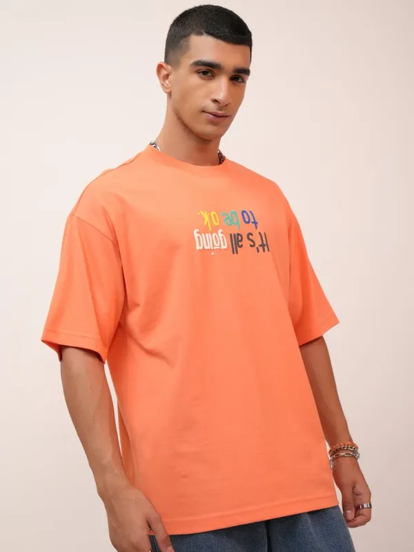 Highlander Men Coral Printed Oversized Fit Round Neck T-Shirt