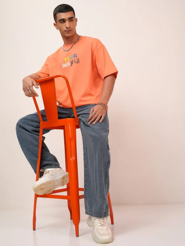 Highlander Men Coral Printed Oversized Fit Round Neck T-Shirt