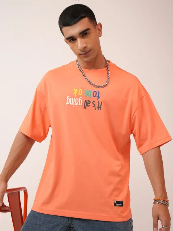 Highlander Men Coral Printed Oversized Fit Round Neck T-Shirt