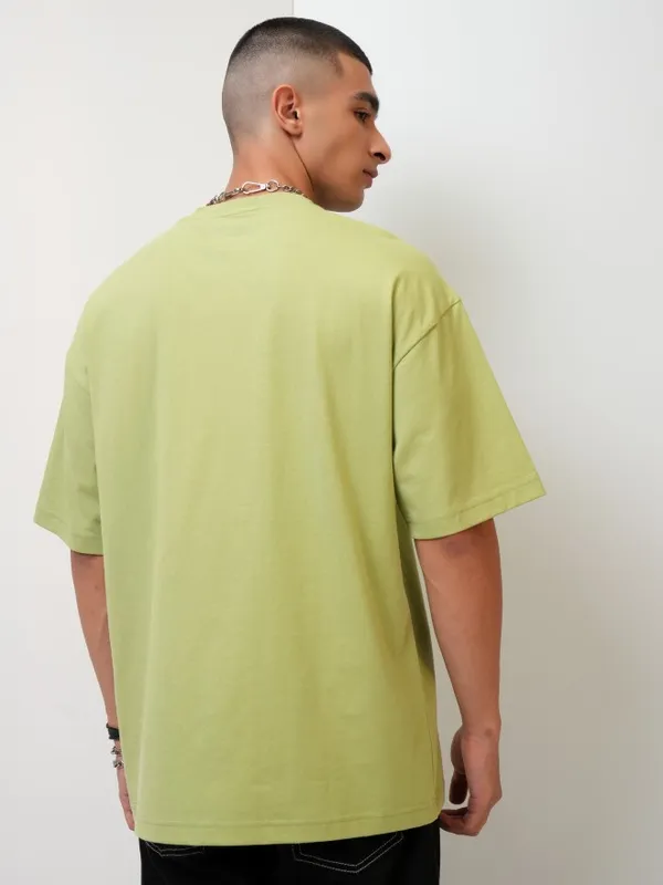 Highlander Men Green Printed Oversized Fit Round Neck T-Shirt