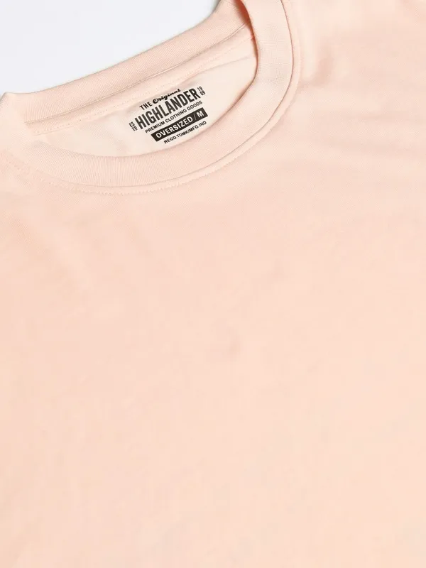 Highlander Men Peach Printed Round Neck Oversized T-Shirt