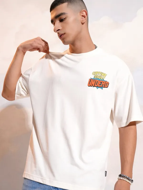 Highlander Men Off White Printed Round Neck T-Shirt