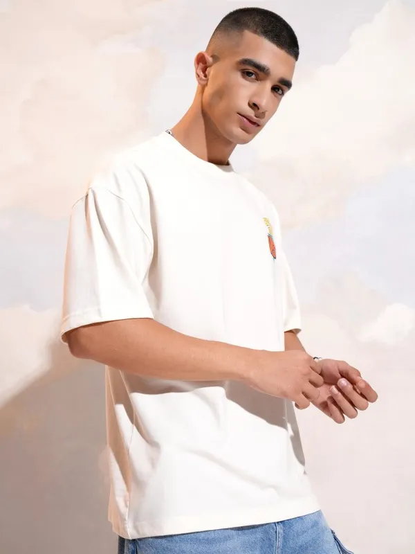 Highlander Men Off White Printed Round Neck T-Shirt