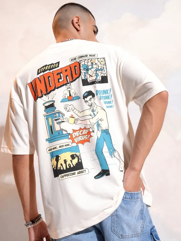 Highlander Men Off White Printed Round Neck T-Shirt