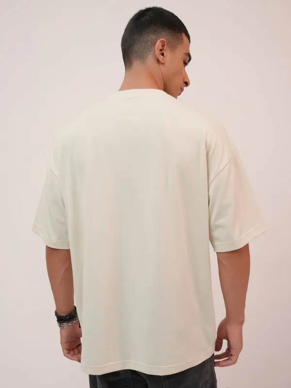  Highlander Men Cream Printed Round Neck T-Shirts