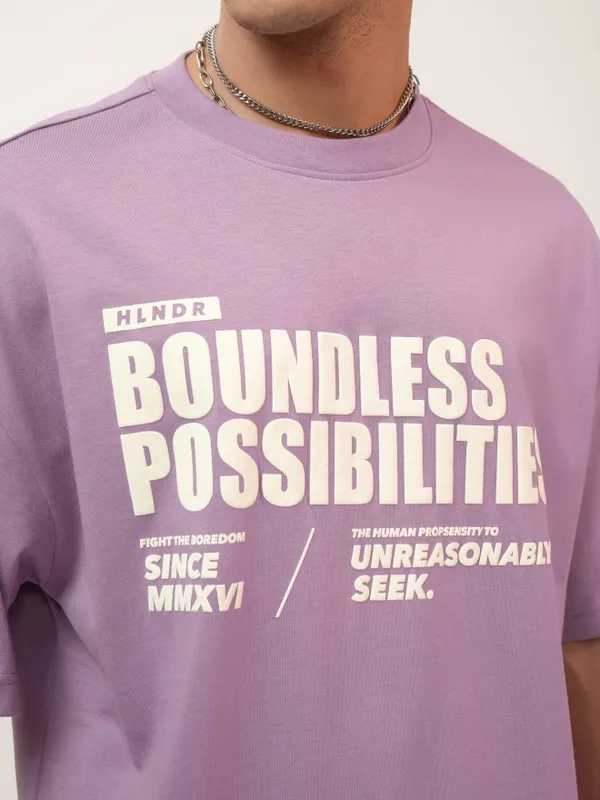 Highlander Men Mauve Printed Oversized Fit Round Neck T-Shirt