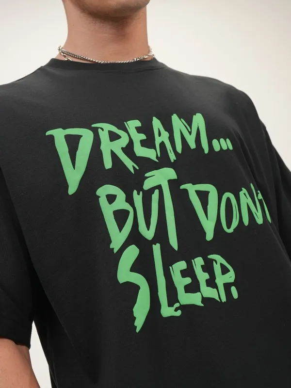 Highlander Men Black Printed Oversized Fit Round Neck T-Shirt
