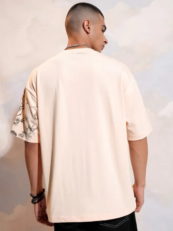 Highlander Men Peach Printed Round Neck T-Shirt