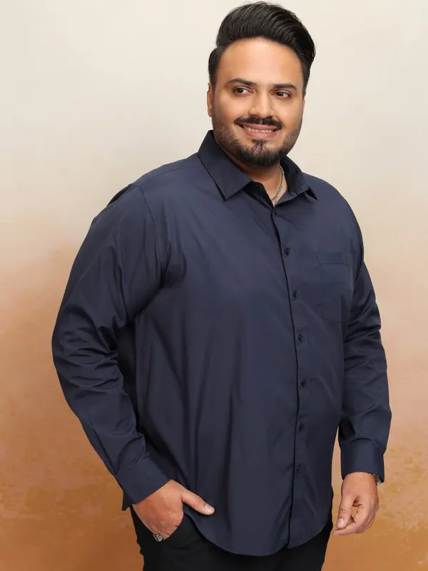 Xtra Ordinary By Highlander Men Navy Blue Solid Regular Fit Casual Shirt