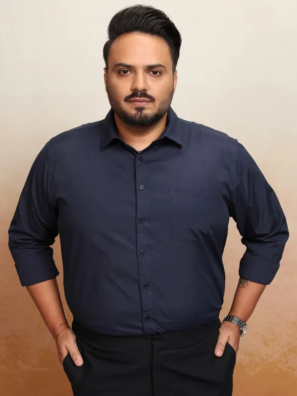 Xtra Ordinary By Highlander Men Navy Blue Solid Regular Fit Casual Shirt
