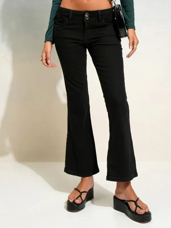 Tokyo Talkies Women Black Flared Stretchable Jeans