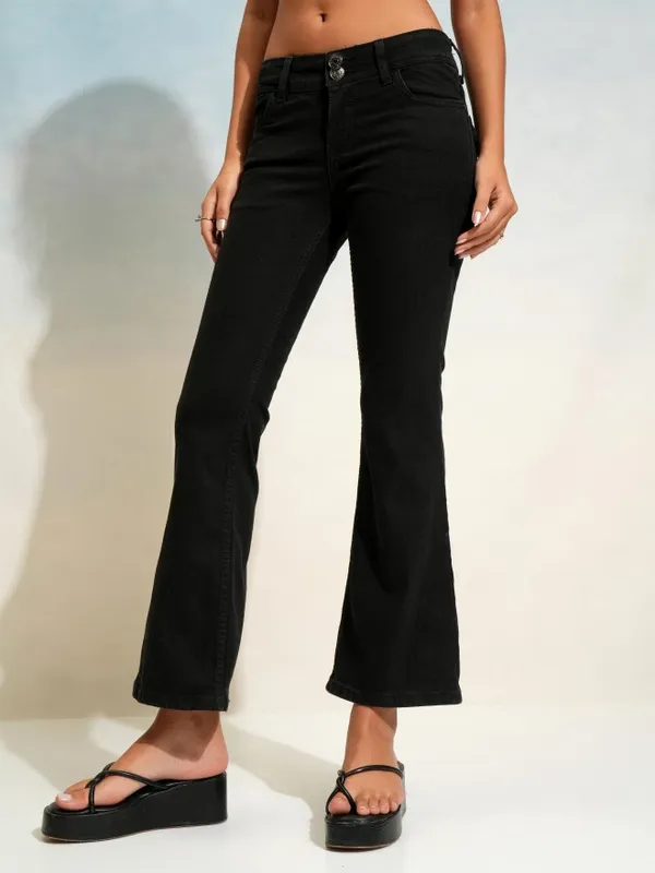 Tokyo Talkies Women Black Flared Stretchable Jeans