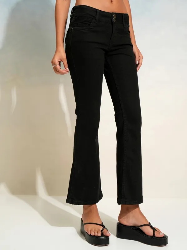 Tokyo Talkies Women Black Flared Stretchable Jeans