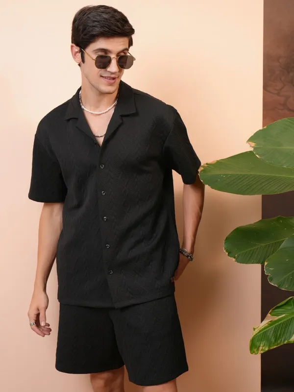 Locomotive Premium Men Black Shirt With Shorts Co-Ords