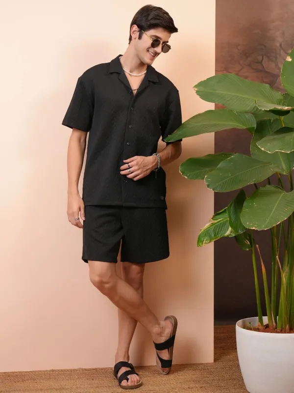 Locomotive Premium Men Black Shirt With Shorts Co-Ords