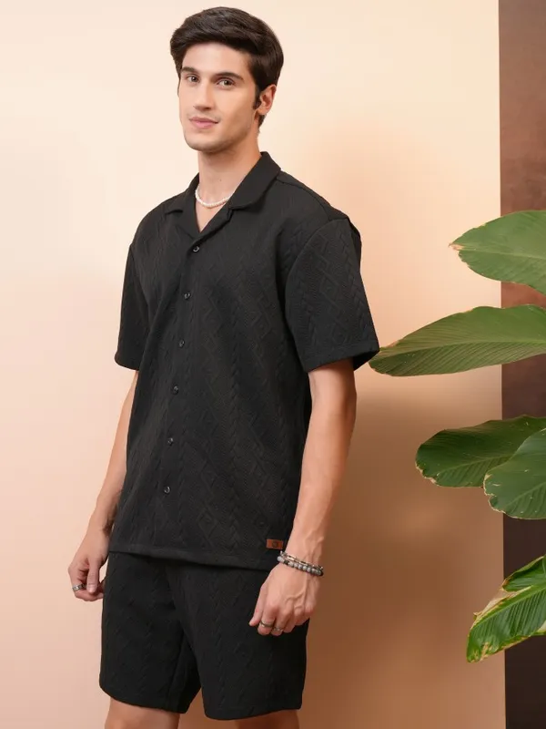 Locomotive Premium Men Black Shirt With Shorts Co-Ords