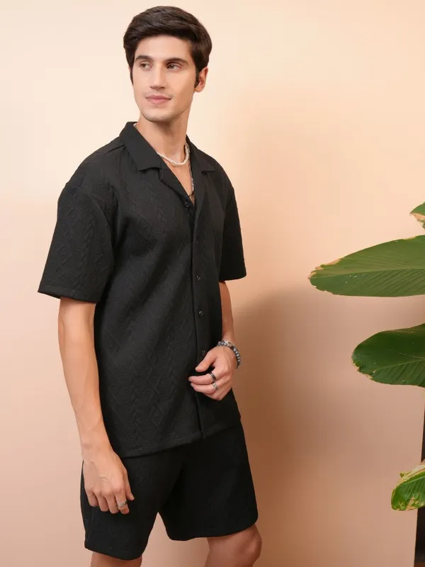 Locomotive Premium Men Black Shirt With Shorts Co-Ords