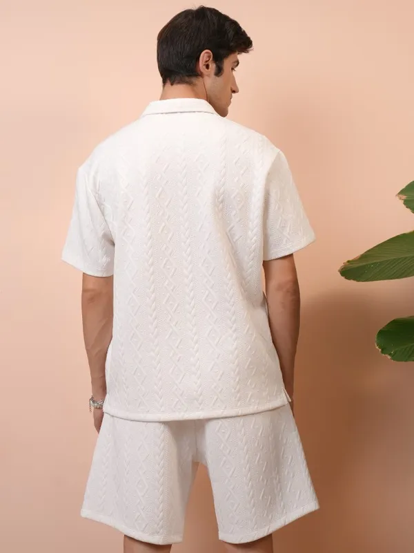 Locomotive Premium Men White Shirt With Shorts Co-Ords