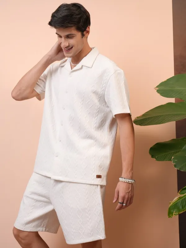 Locomotive Premium Men White Shirt With Shorts Co-Ords