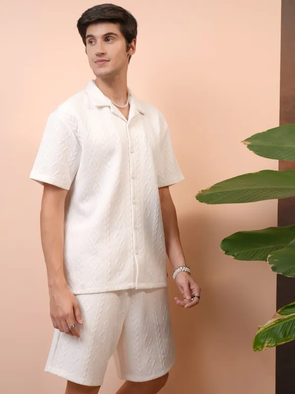 Locomotive Premium Men White Shirt With Shorts Co-Ords